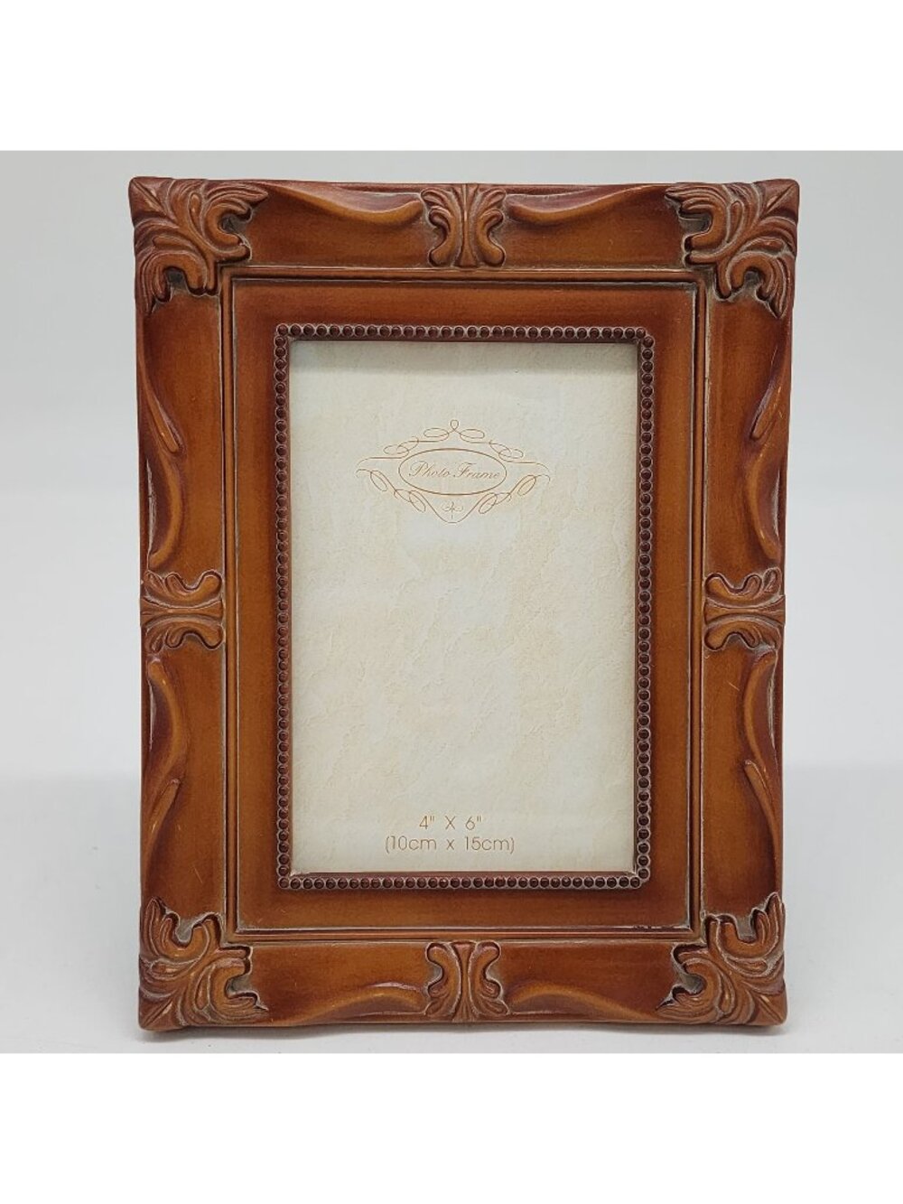 Ornate Brown Resin Photo Frame Embossed Faux Wood Leather Texture